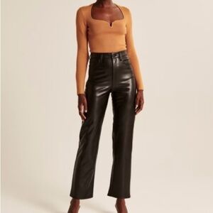 Abercrombie & Fitch Black Ultra High Ankle Straight Vegan Leather Pants 35/20